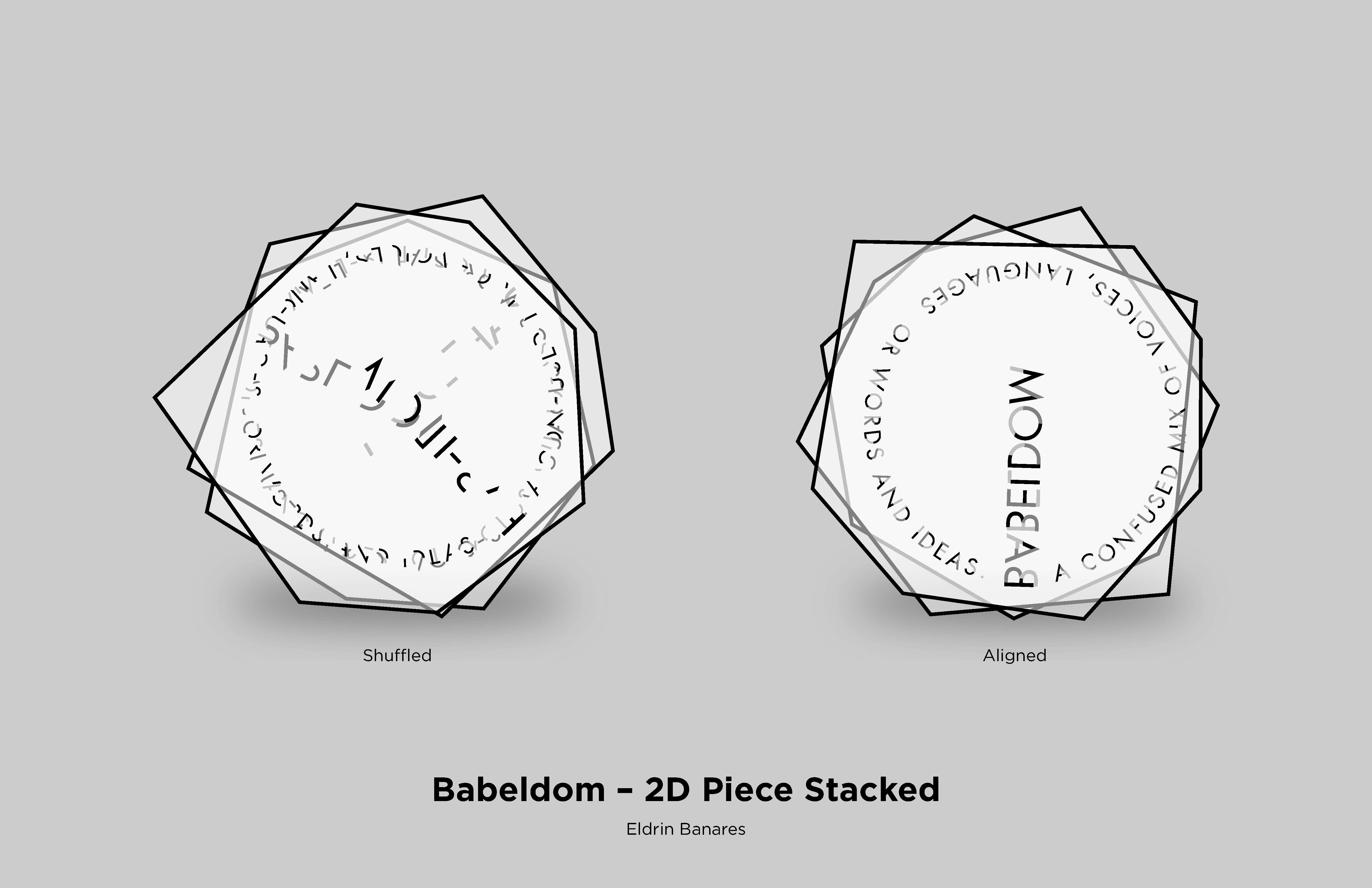 Side-by-side comparison of stacked pieces when it's shuffled vs. aligned. Final 2D piece part 2/4.