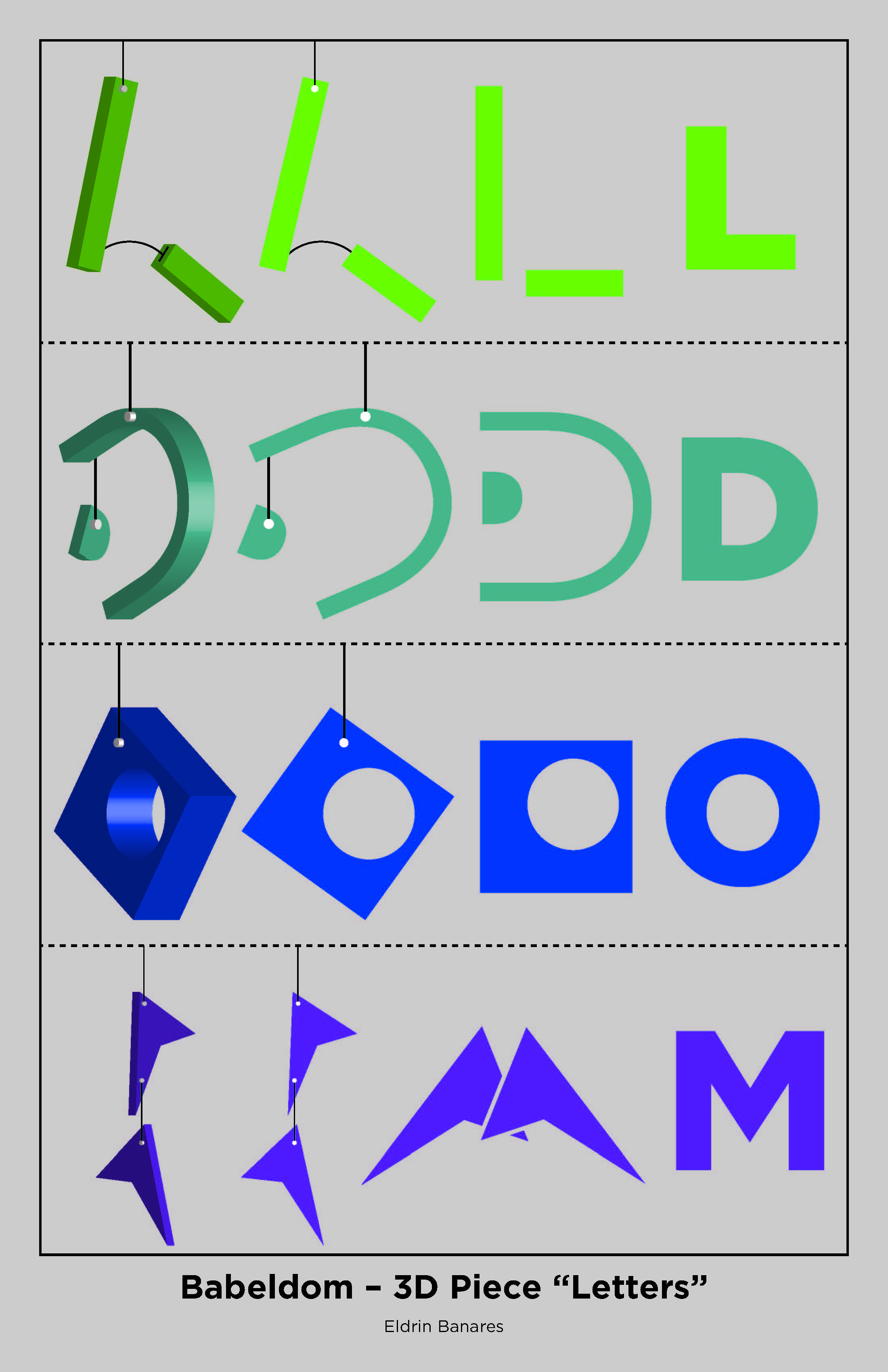 Progression of individual letters. Final 3D piece part 2/5.